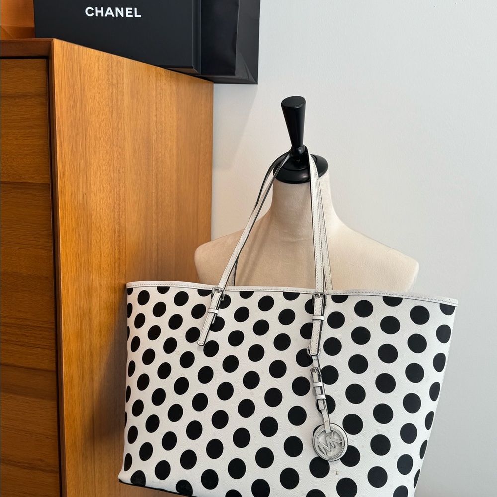 *Used* Michael Kors Black and White Polka Dot Tote